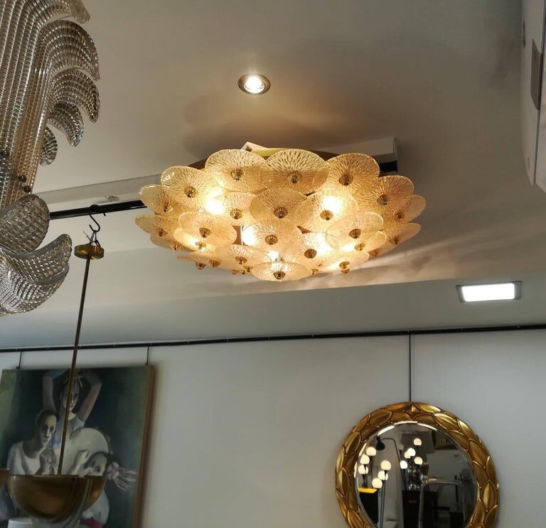 Large Murano gold glass disc ceiling light