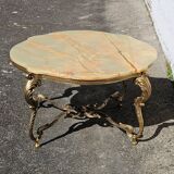 French Vintage Onyx Marble Bronze Coffee Table Style Louis XV 60s