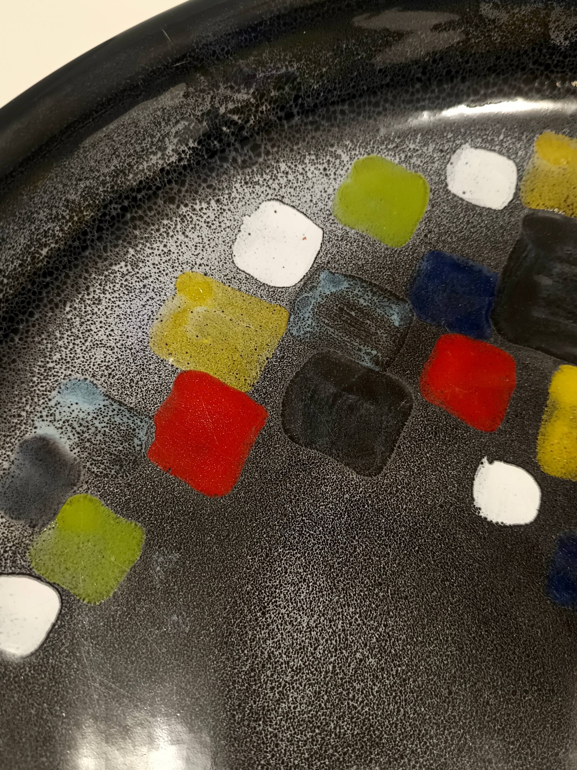 Lacquered Black with Colored Details Ceramic Vide-Poche by Ars Deruta, Ital