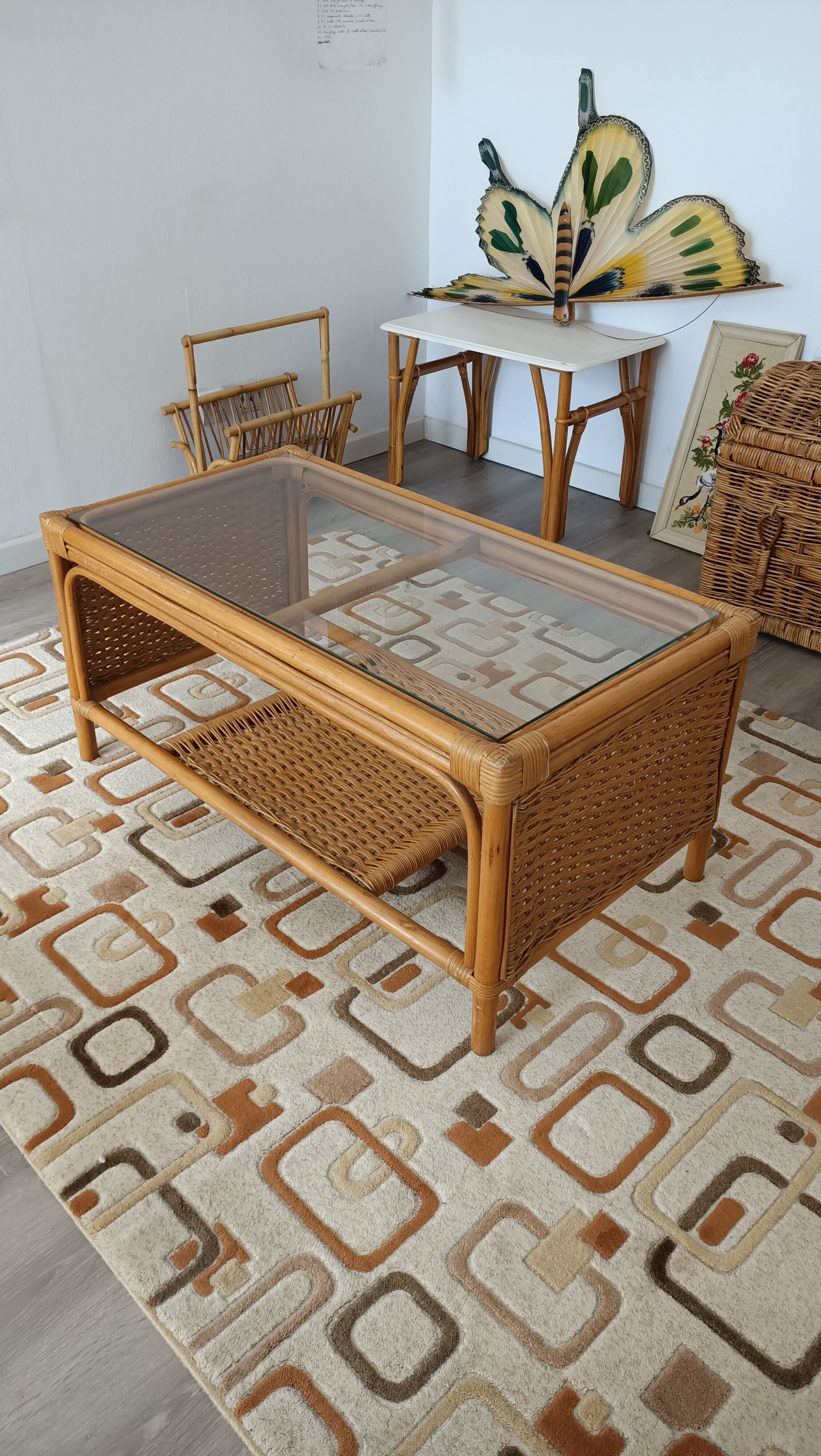 Braided rattan coffee table