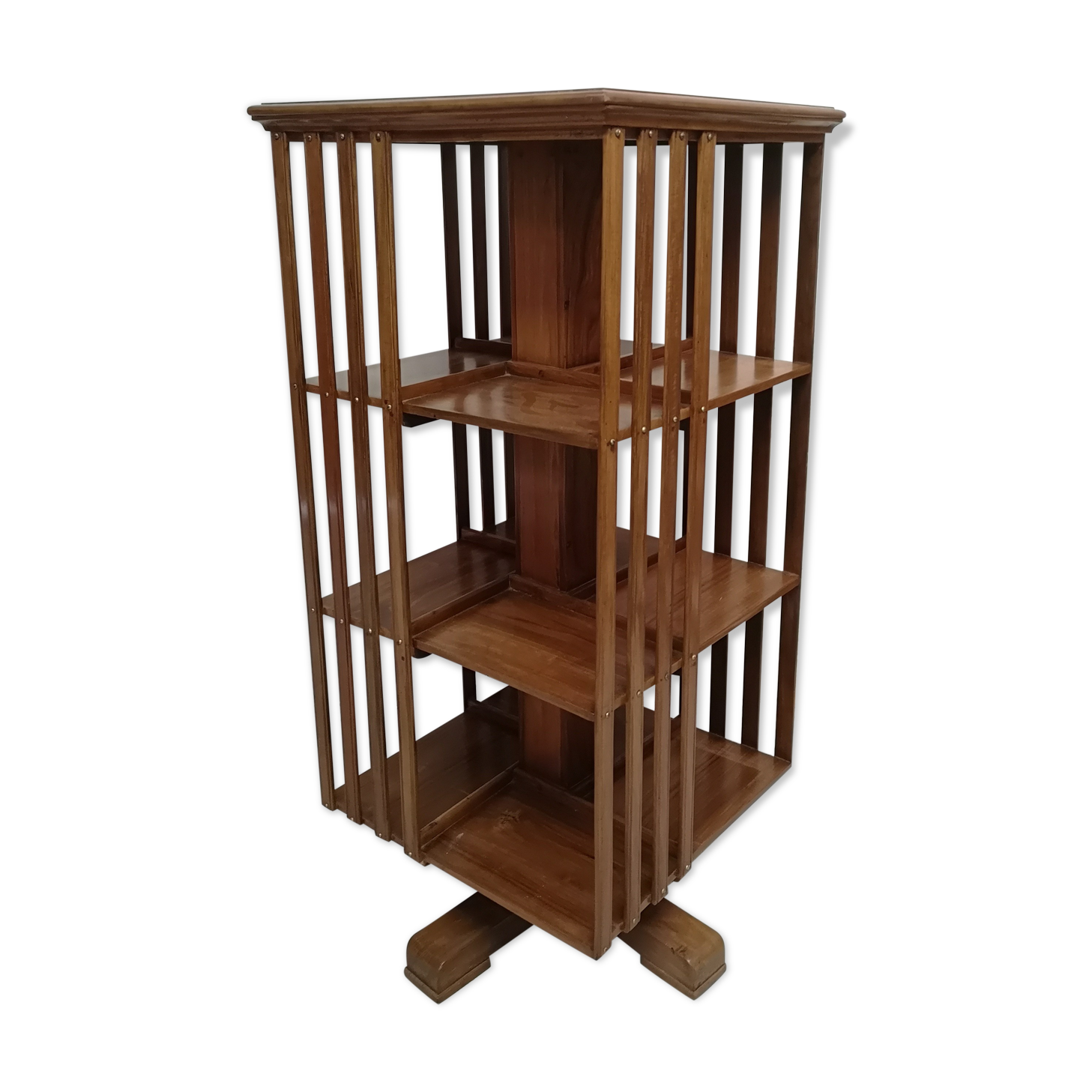 Old teak rotating bookcase