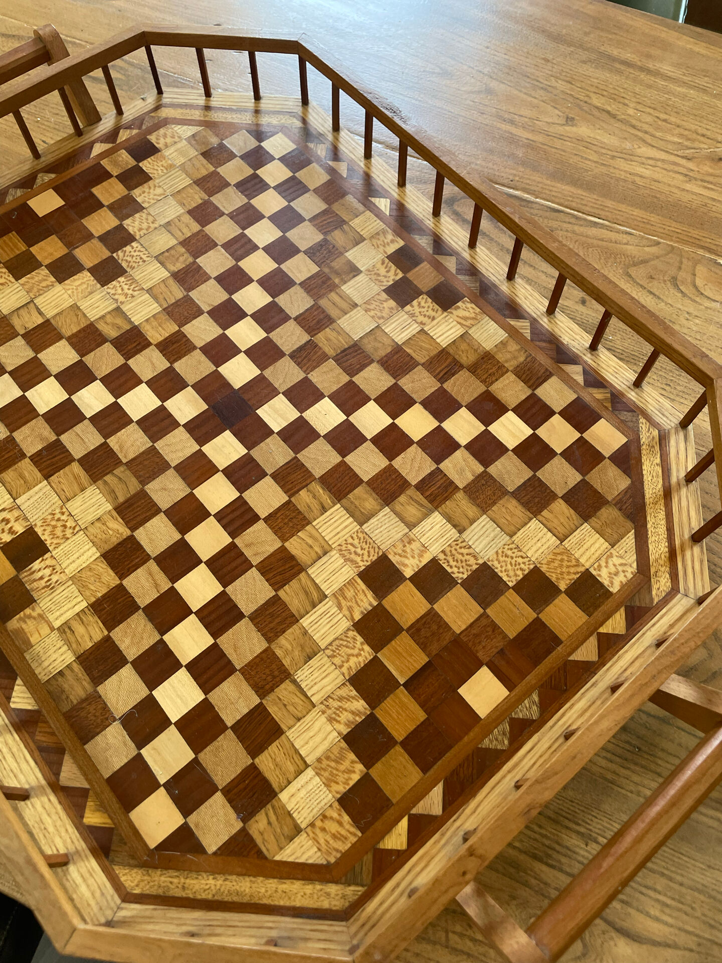 Large service tray in wood marquetry