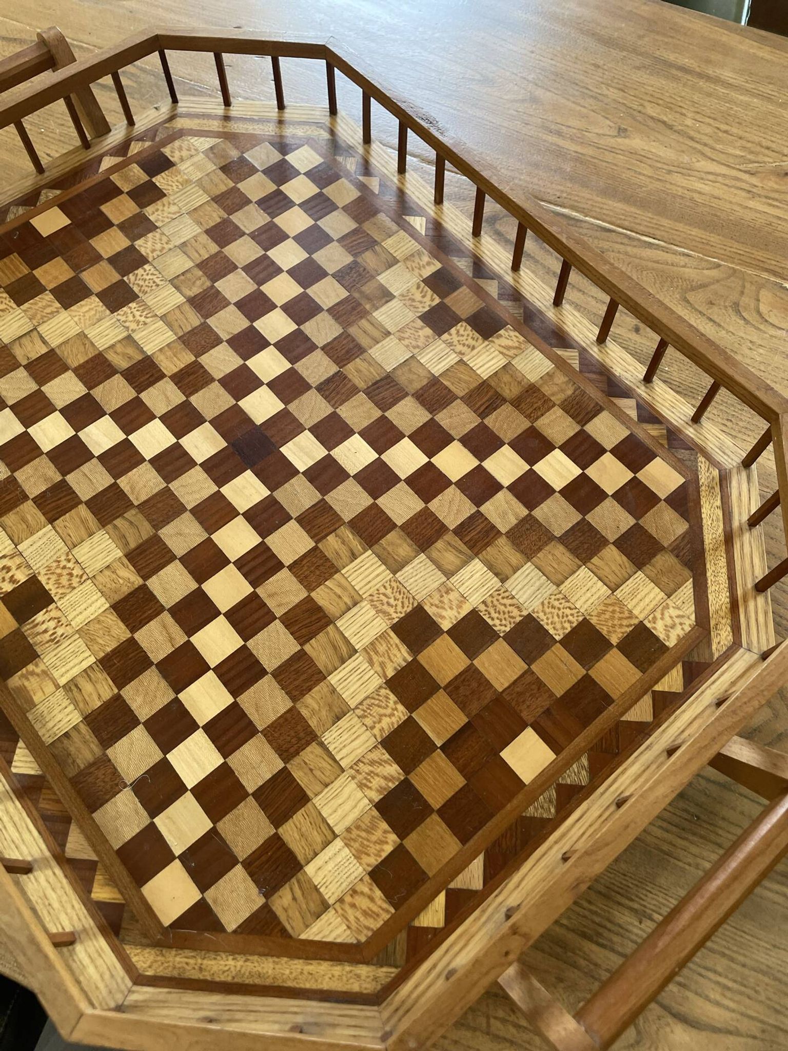 Grand Plateau de service en marquetterie de bois