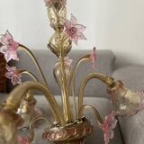 Lustre en verre de Murano fleurs vénitien, circa 1950/1970 rose jaune