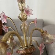 Murano glass chandelier Venetian flowers, circa 1950/1970 pink yellow