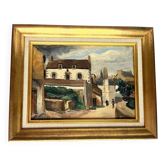 Tableau : huile sur panneau vue de village