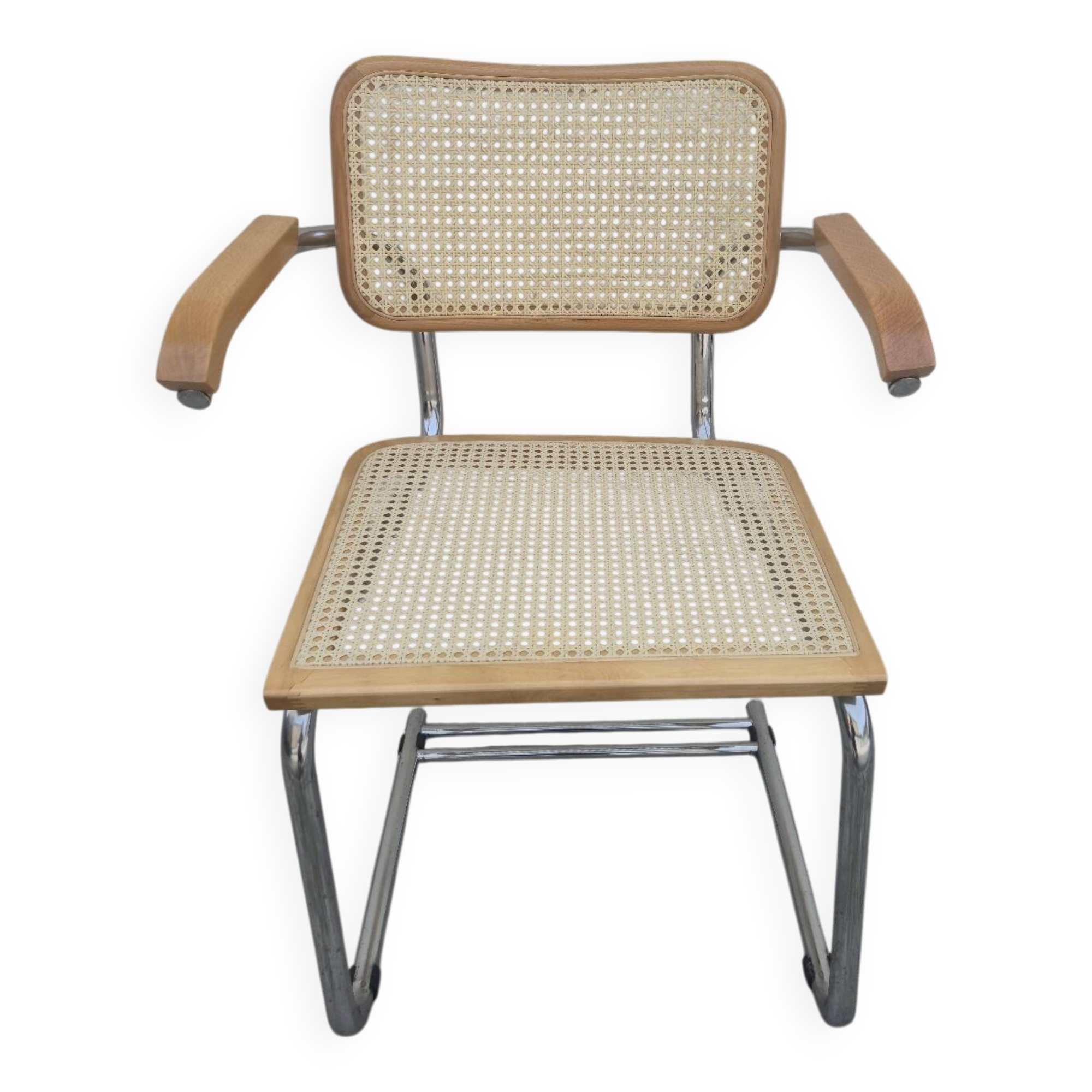 Breuer style armchair in original vintage canework