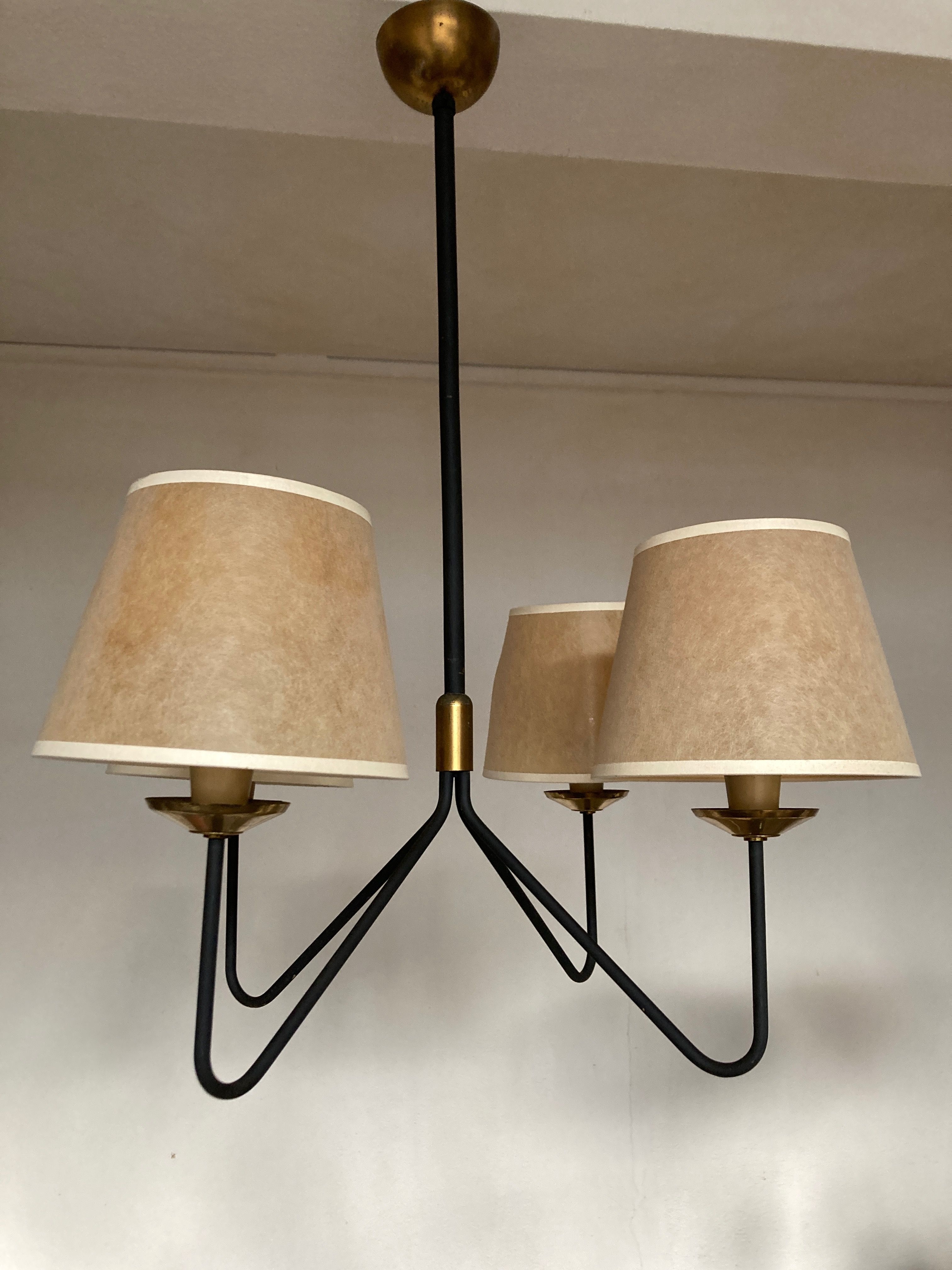 Modernist pendant lamp 1950 in the taste of Jean Royère tube and brass
