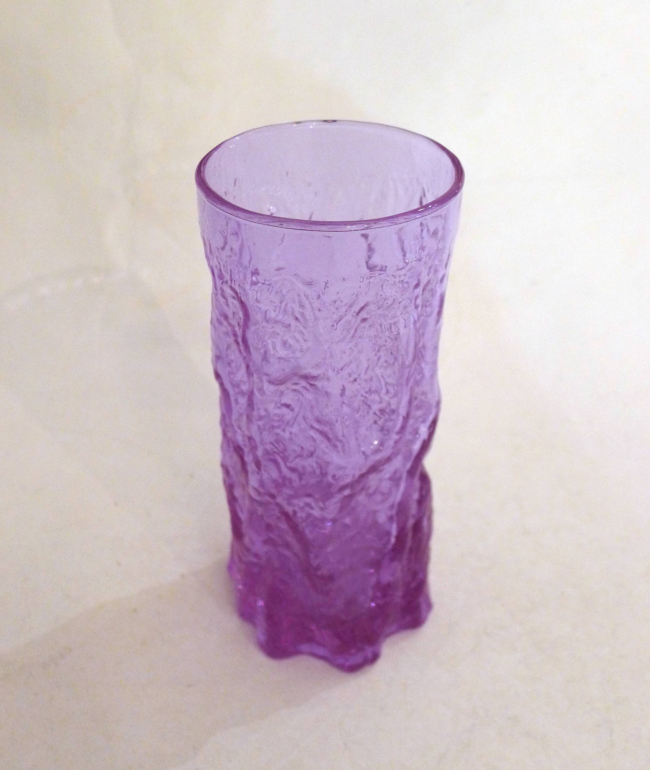 Mauve glass bark-patterned goblet vase, 1960s
