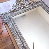 Large Napoleon III mirror, Louis XV / Rocaille style, silver leaf.