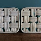 Emerald green braided slip trivet and bottle holder, knife holder