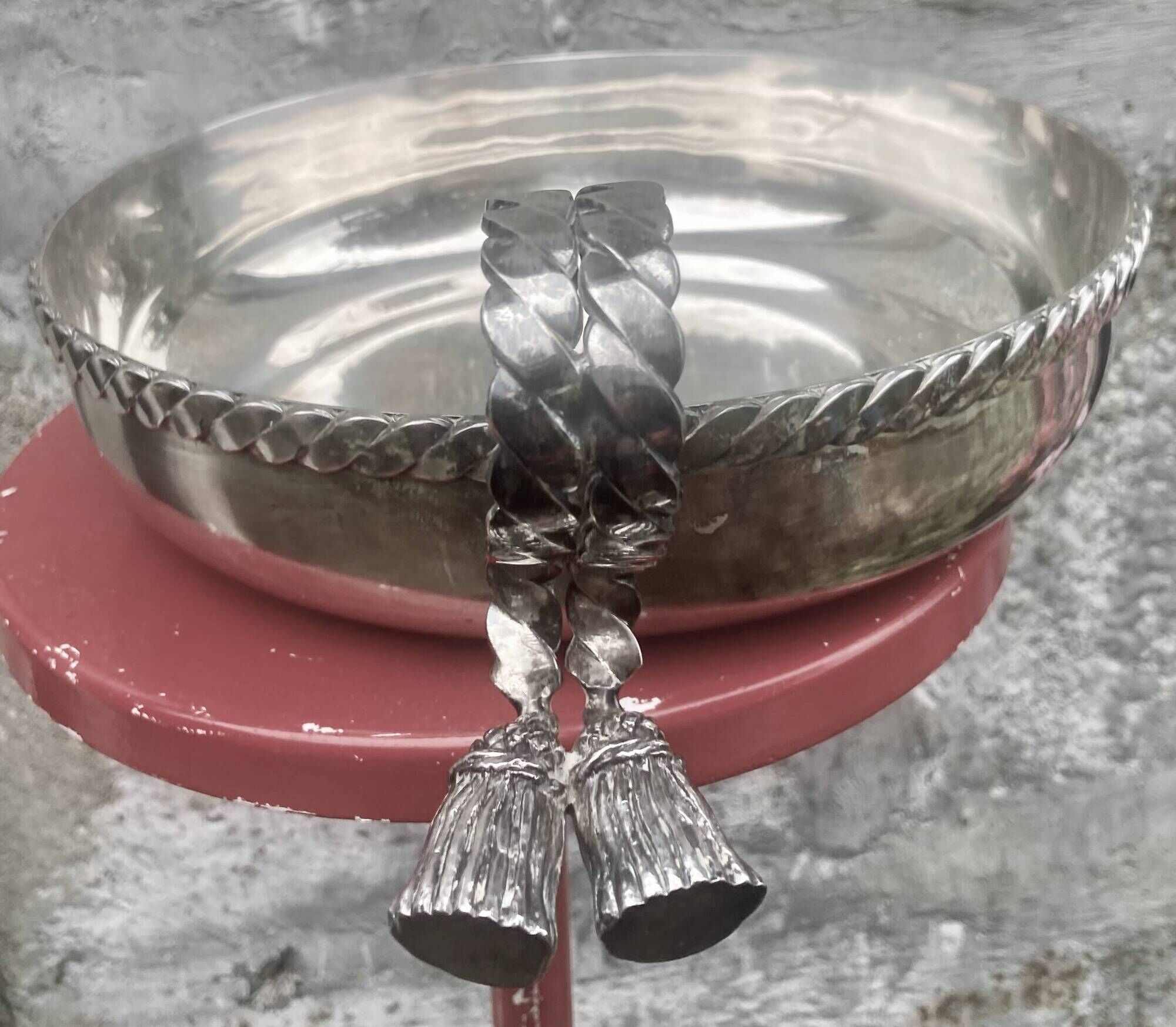 MARIA PERGAY pompom centrepiece 1970s chic design silver-plated