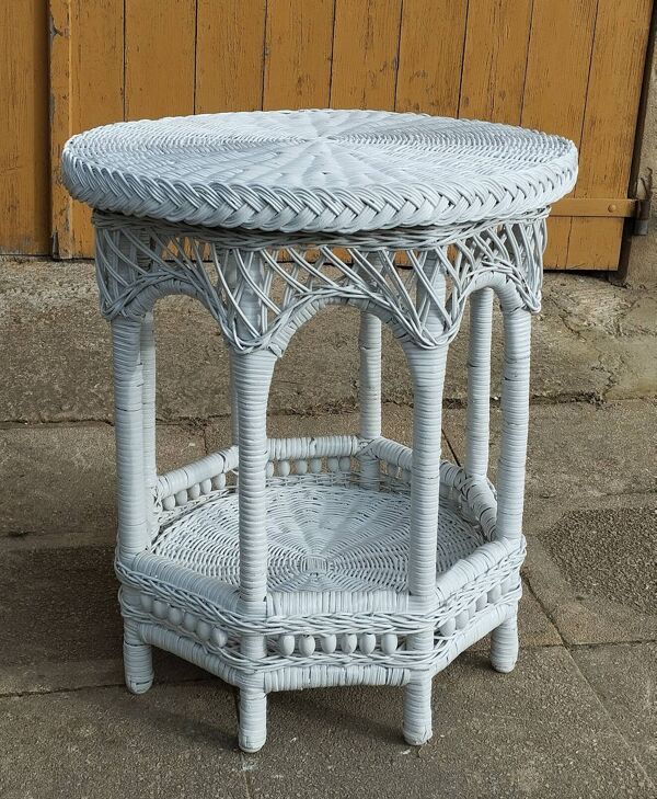 Table basse ronde en rotin blanc