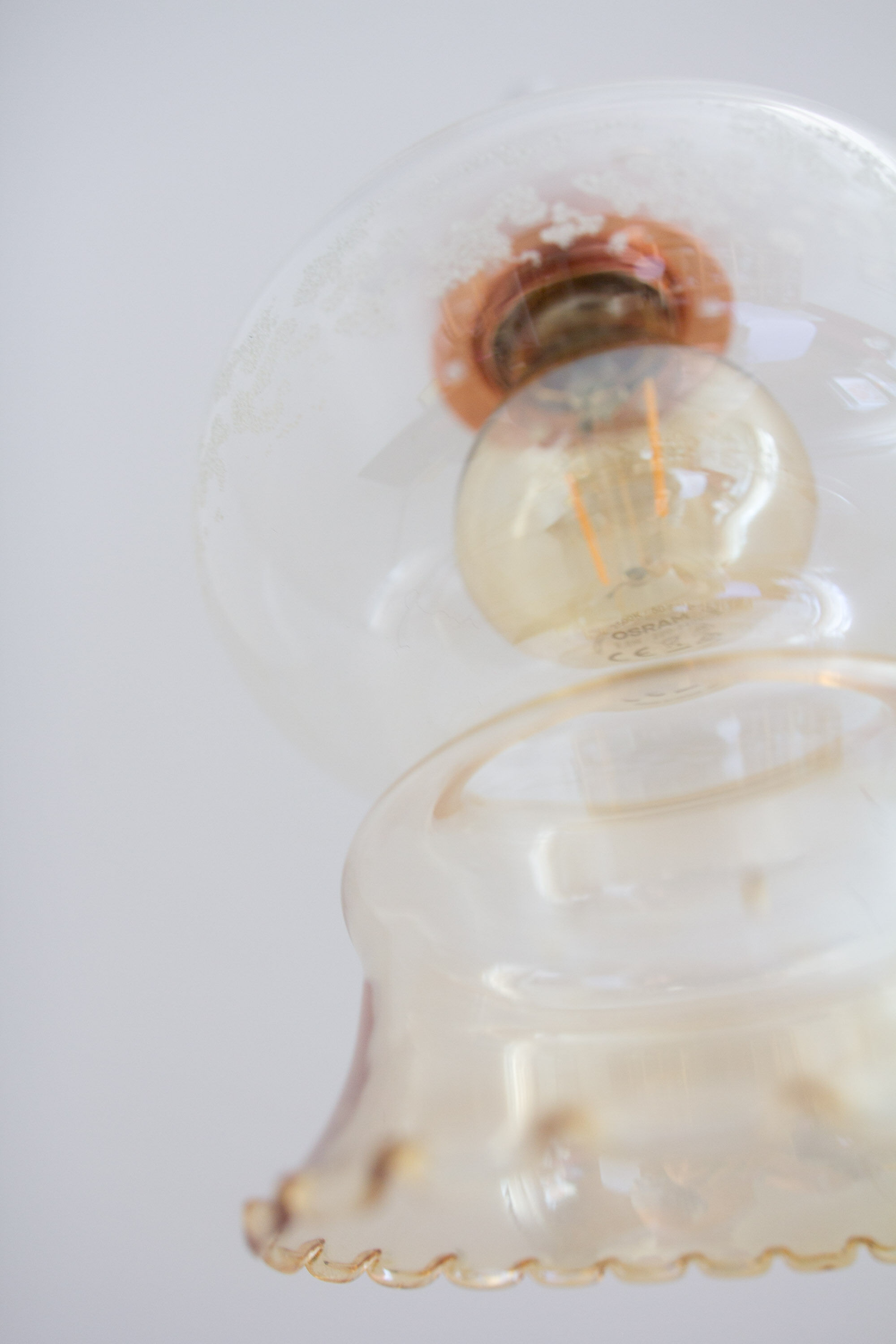 Pair of Yugochic wall vintage lamps upcycled from mid-century glass lampshades