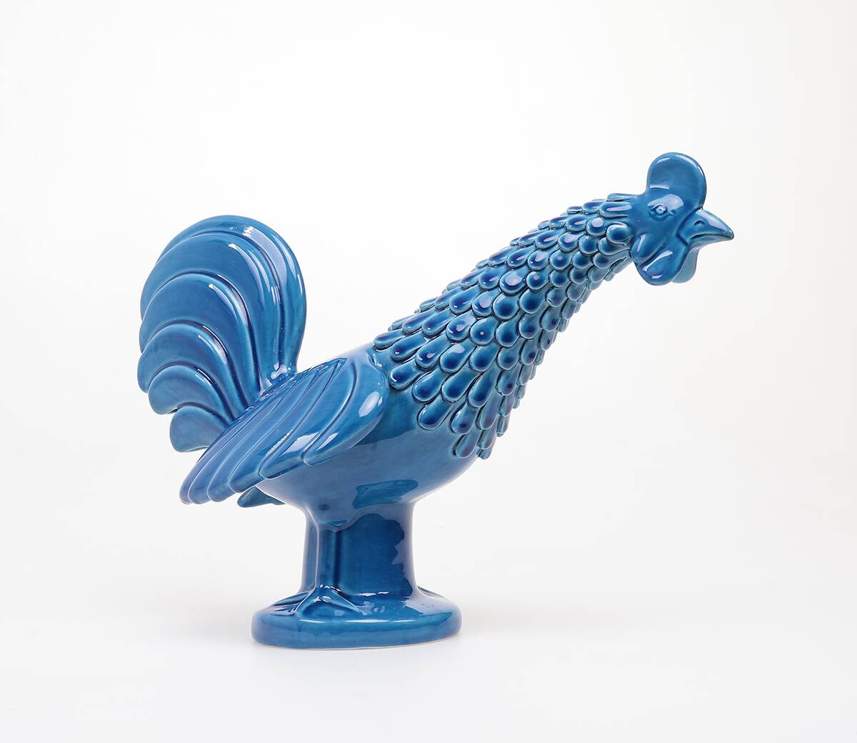 Vintage Italian Blue Ceramic Rooster, Behrend 1960s