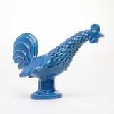 Vintage Italian Blue Ceramic Rooster, Behrend 1960s