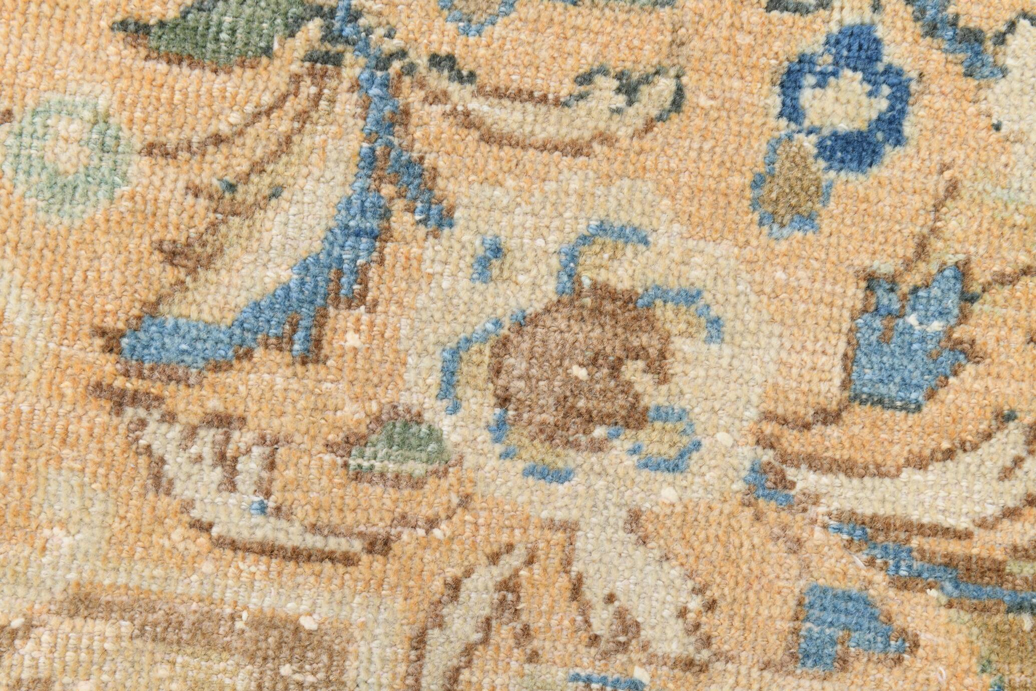 Tapis Persan Ancien Grand Format – Laine Nouée Main, Tons Beige & Bleu