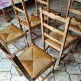Set of 6 straw chairs, oak legs