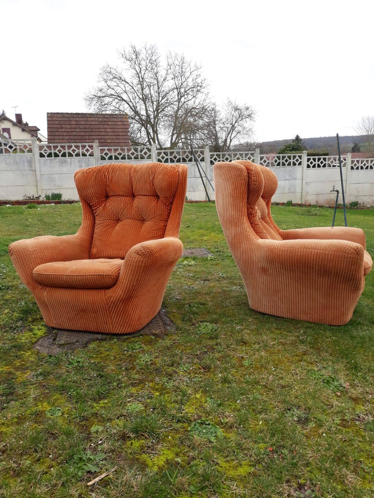 Pair of Steiner velvet armchairs