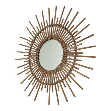 Miroir soleil en rotin 1970