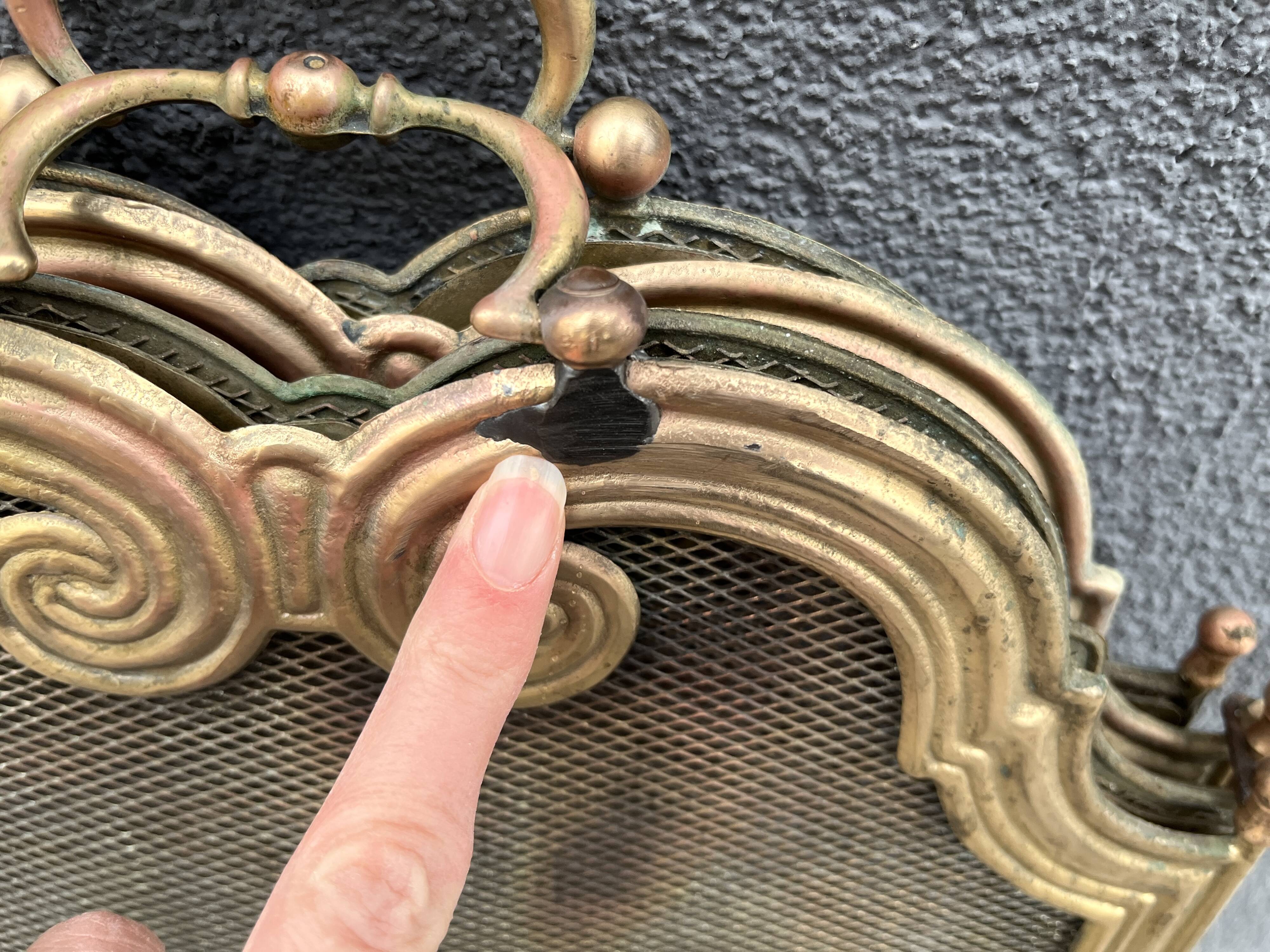 Antique brass fireplace screen from the 1920s, 4-panel fireplace screen