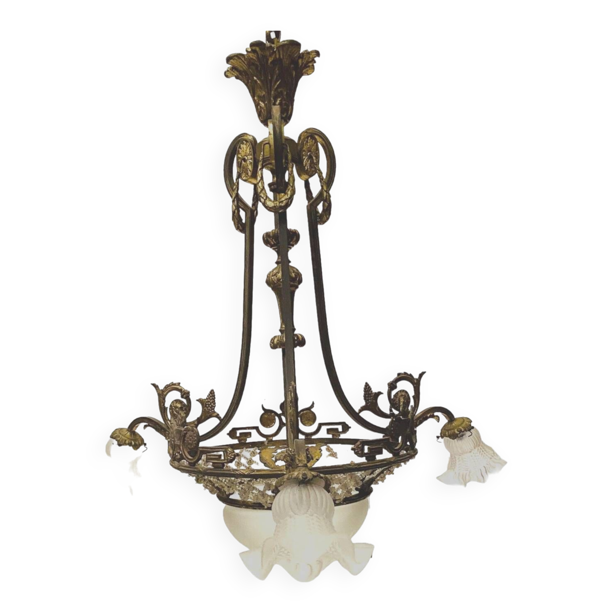 Louis XV style chandelier in bronze and frosted glass 20th century