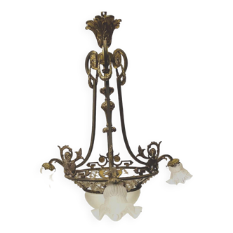 Louis XV style chandelier in bronze and frosted glass 20th century