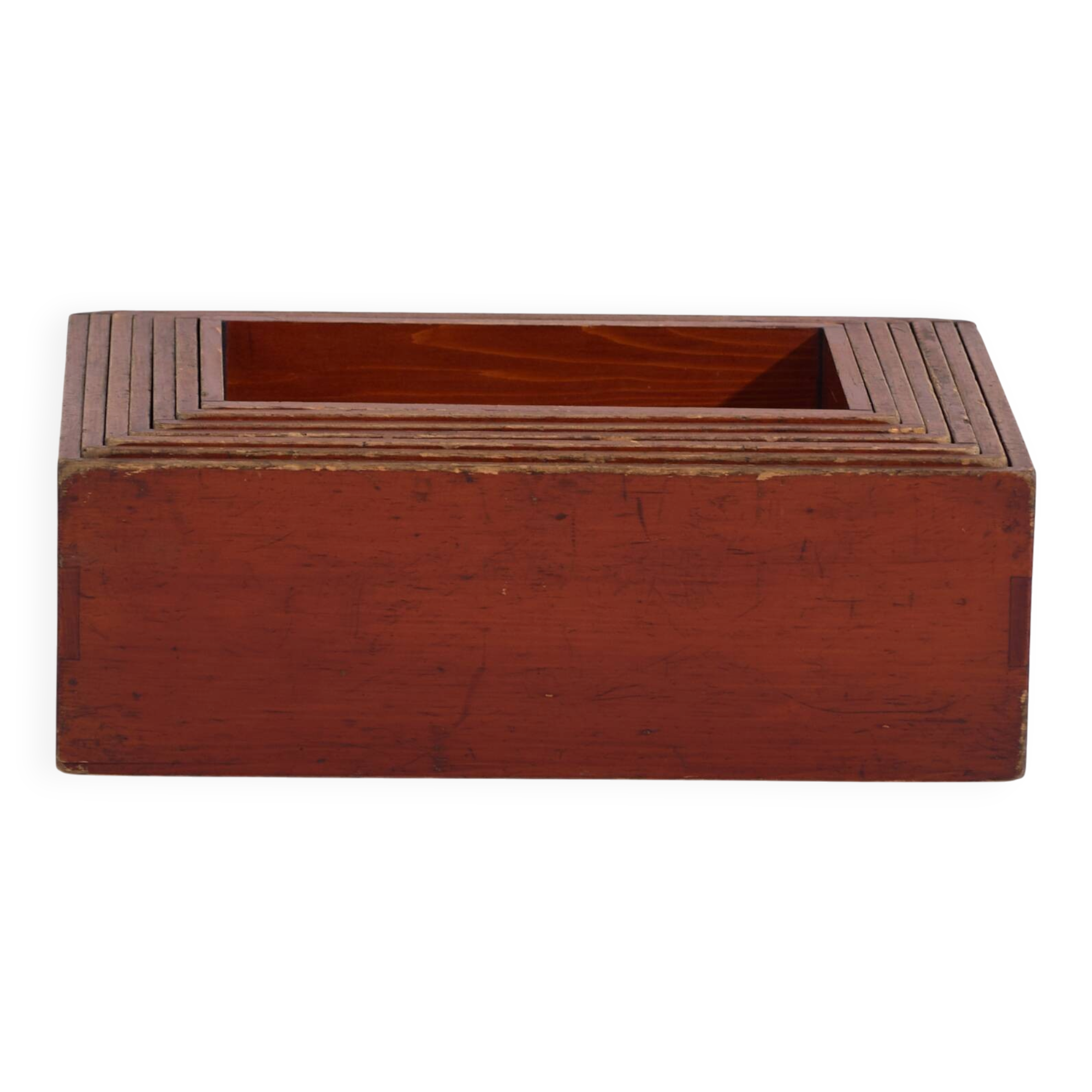 Stackable antique Japanese wooden boxes – set of 7 – Taishō–Shōwa period (c. 1920–1950)