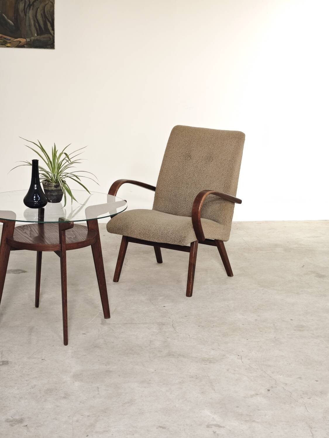 Pair of grey mottled armchairs by Jaroslav Smidek for TON Bystrice