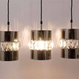 Three Bakalowits pendant lamps in nickel, brass, and faceted crystal, Austria, 1950s.