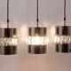 Three Bakalowits pendant lamps in nickel, brass, and faceted crystal, Austria, 1950s.
