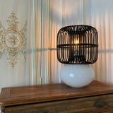 Opaline and rattan laying lamp