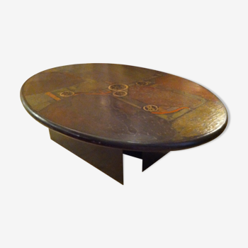 Table in stone marquetry "kneip" signed, dated 1994