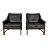 Fredrik Kayser mid-century leather & rosewood lounge chairs – brown leather