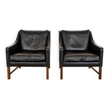 Fredrik Kayser mid-century leather & rosewood lounge chairs – brown leather