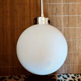 Minimalist opaline and chrome steel pendant light