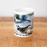 Porcelain Four Seasons Woodland Animals Mug, Winter Nature Scenery