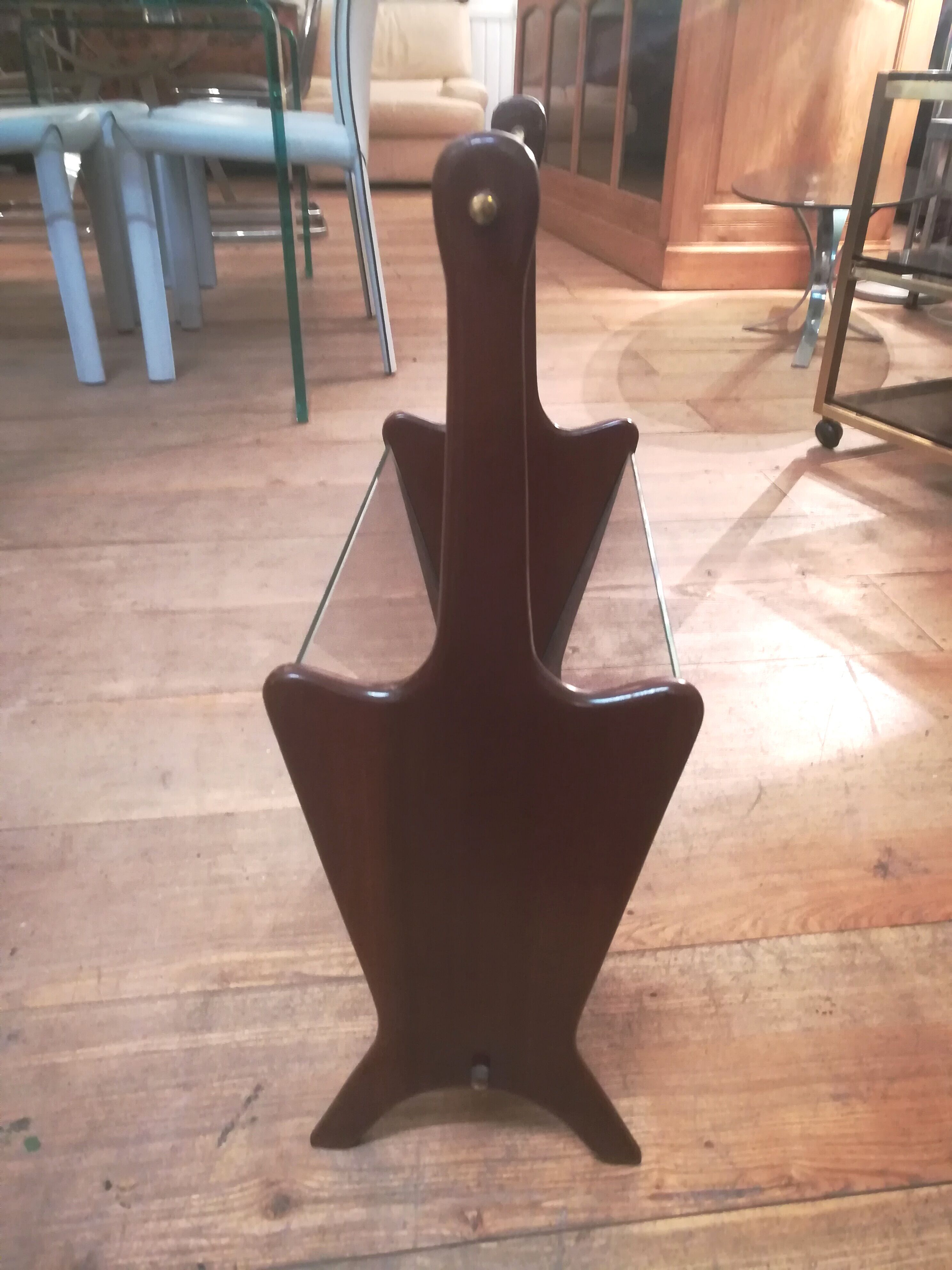 Teak and brass magazine holders