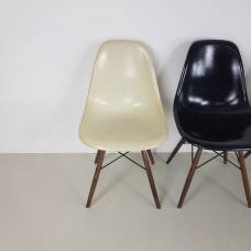 Eames Herman Miller DSW side chairs in monochrome - black / grey / greige / parchment
