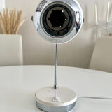 Italian adjustable eyeball lamp in chrome and opaline, 1970s.