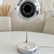 Italian adjustable eyeball lamp in chrome and opaline, 1970s.