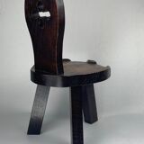 Sculptural oak brutalist chunky tripod stool, ca 1960s