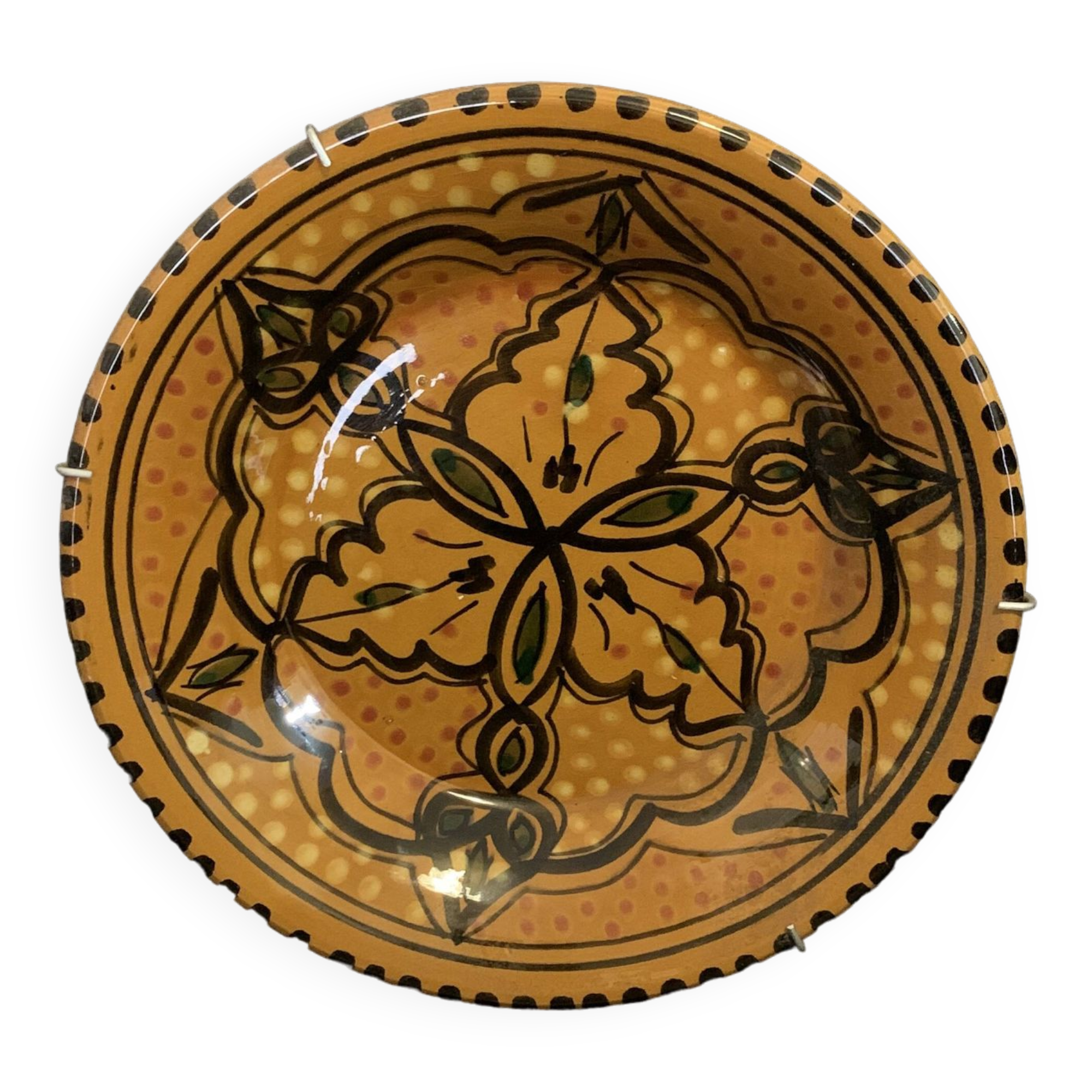 Dish or plate Morocco hollow enameled ceramic made and hand painted old vintage decoration