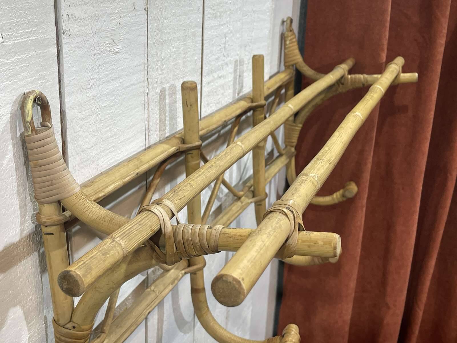 1960s rattan wall coat rack