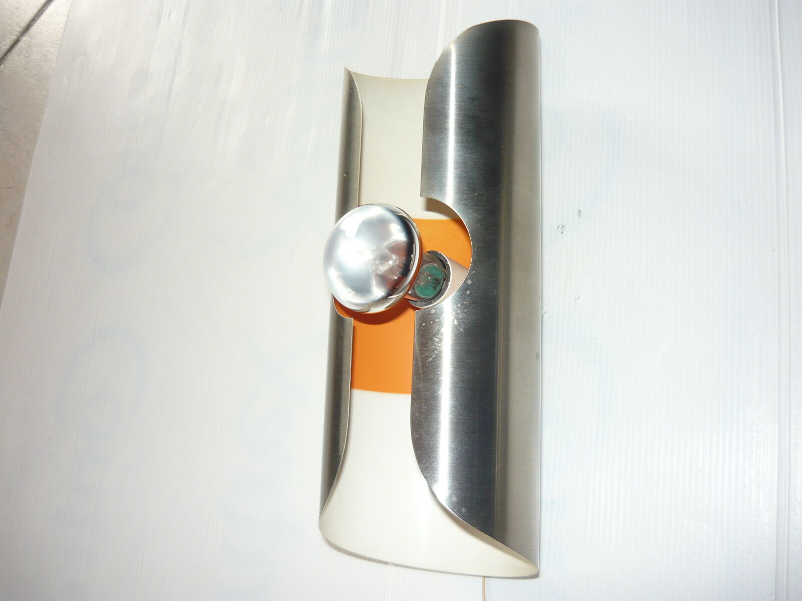 Pair of cylindrical stainless steel wall lamps space age years 70