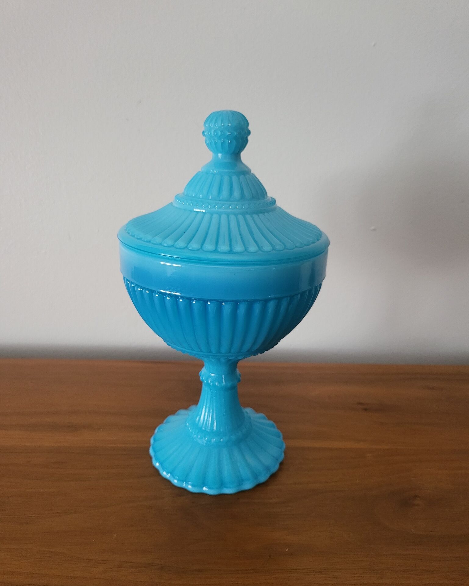 Turquoise Blue Opaline Glass Candy Box