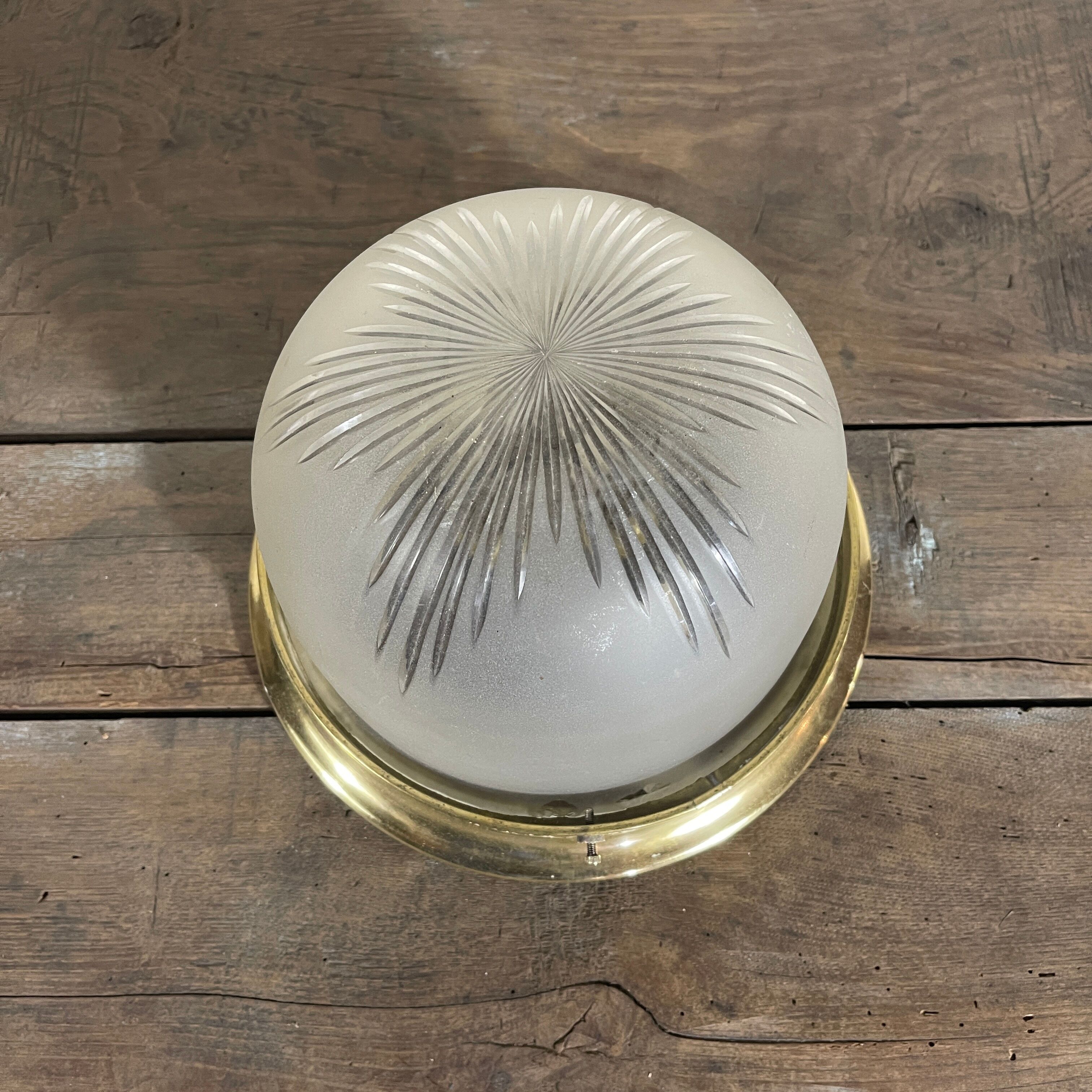 Old ceiling lamp in brass and satin glass