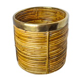 Rattan and brass basket, Italy, 1970, 25 cm diam