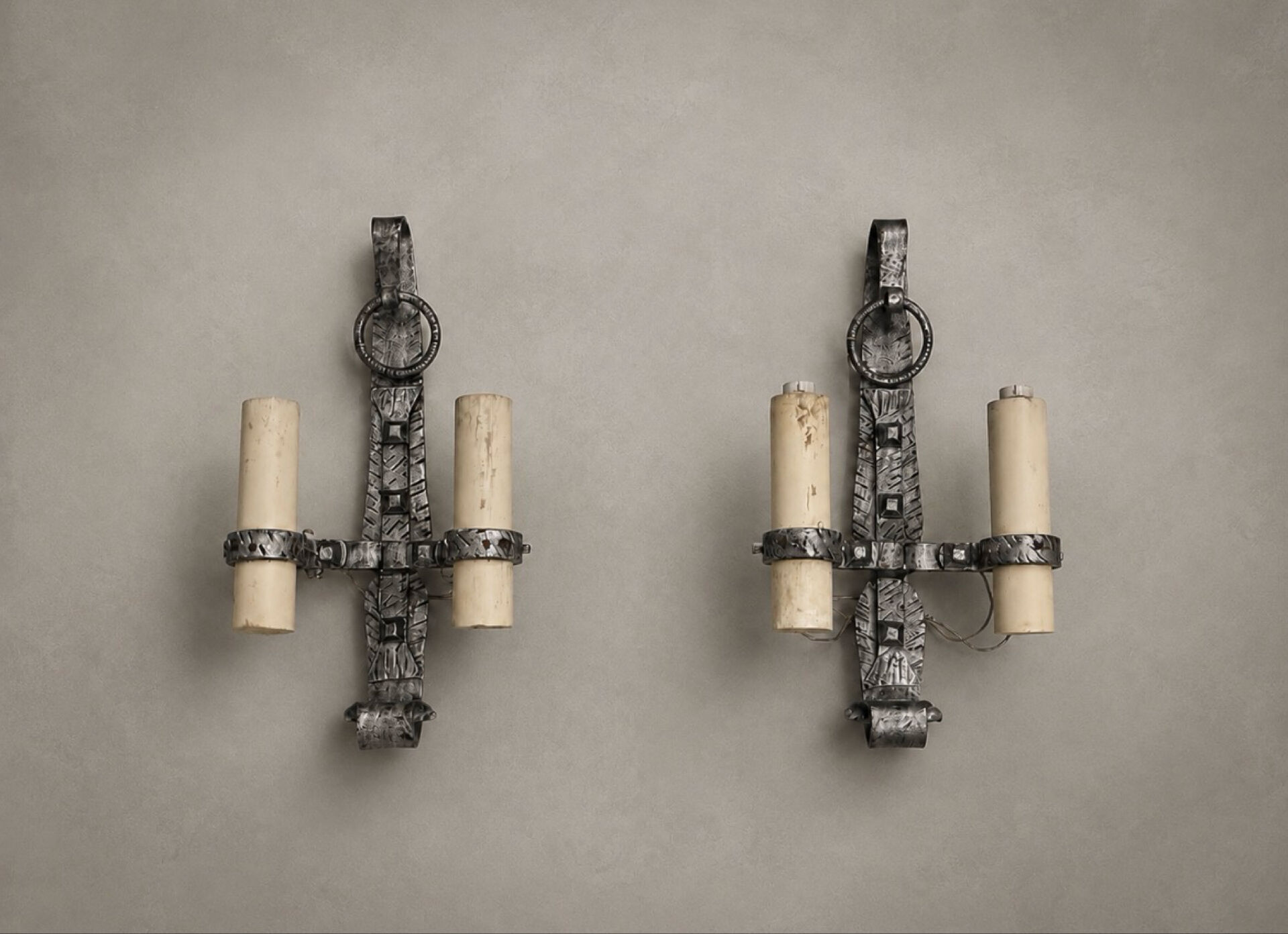 Brutalist Ferro Art wall sconces in wrought iron – Spain, 1970s