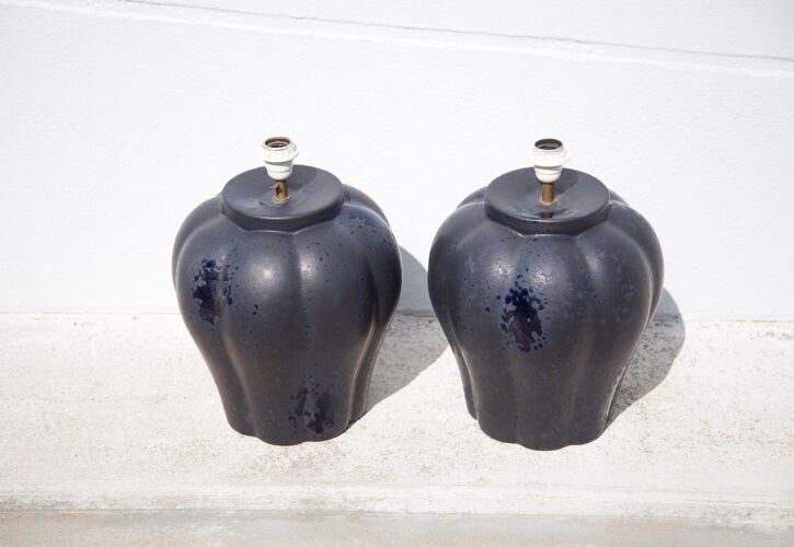 Pair of midnight blue ceramic lamps